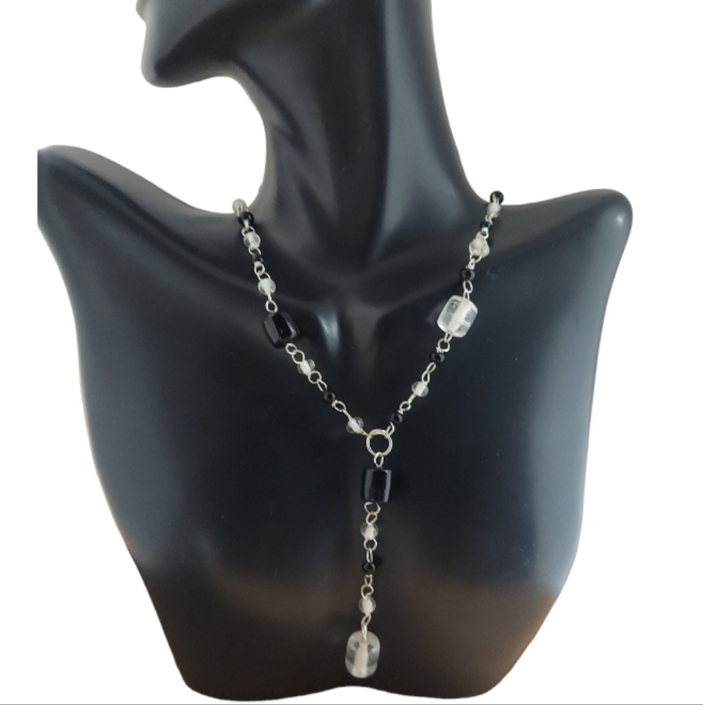 N1315 Black Clear Glass Beaded Y Drop Styled Necklace 8$
